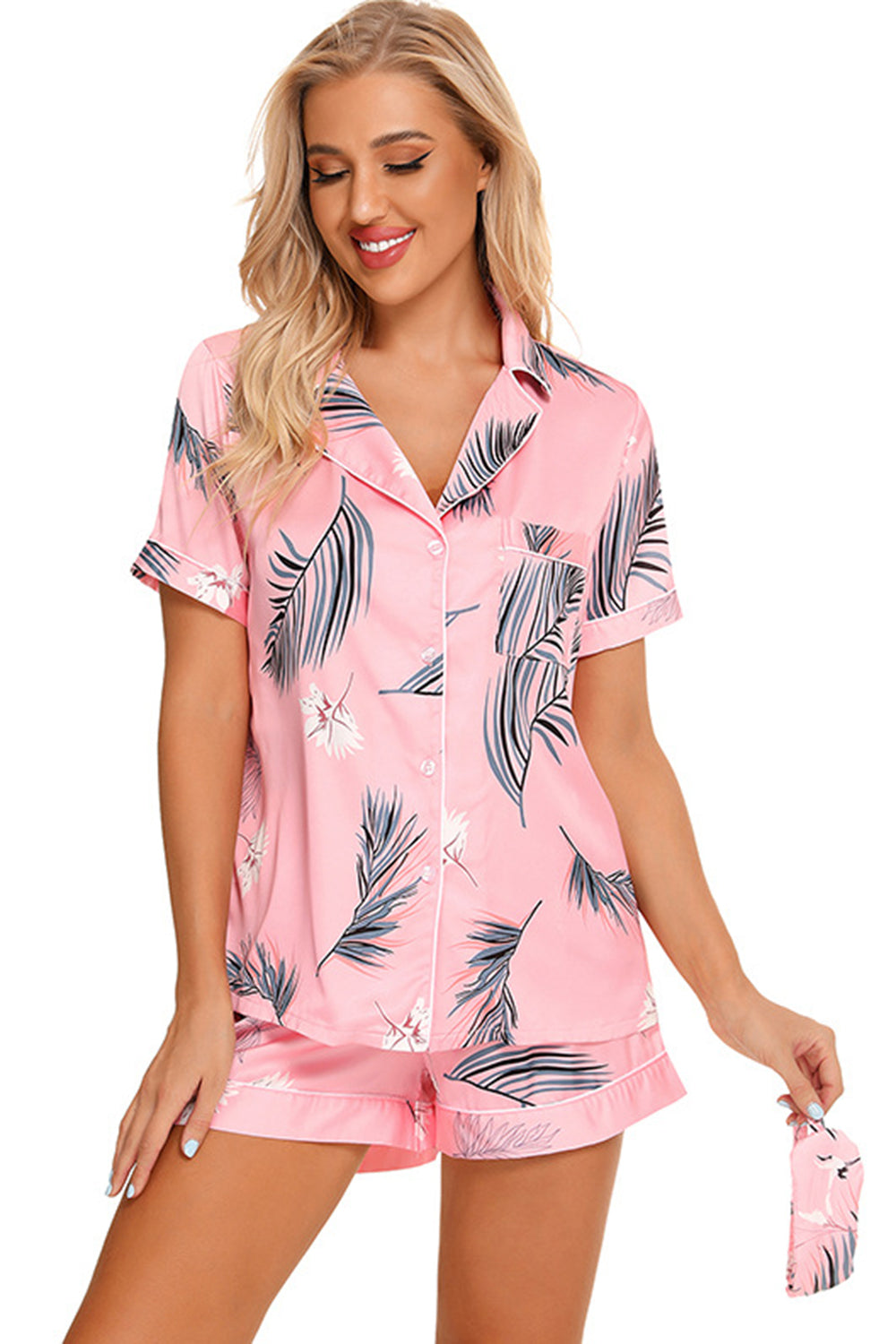 Stacey B's Printed Button Up Short Sleeve Top and Shorts Lounge Set