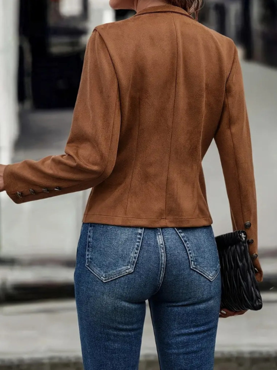Stacey B's Decorative Button Open Front Long Sleeve Jacket