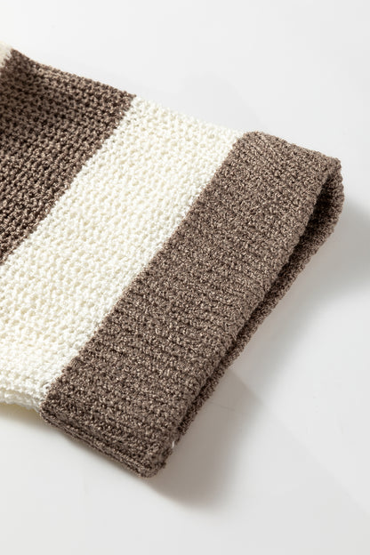 Stacey B's Brown Stripe Colorblock V Neck Bracelet Sleeve Sweater