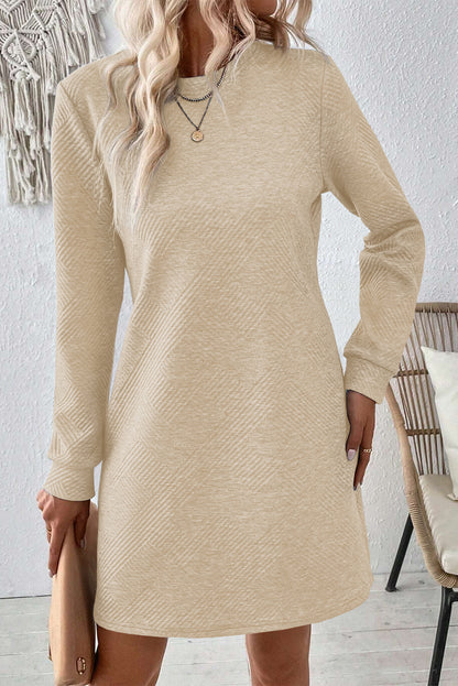 Stacey B's Rose Red Plain Textured Long Sleeve Shift Short Dress