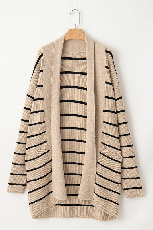 Stacey B's Stripe Shawl Neckline Open Cardigan with Pockets