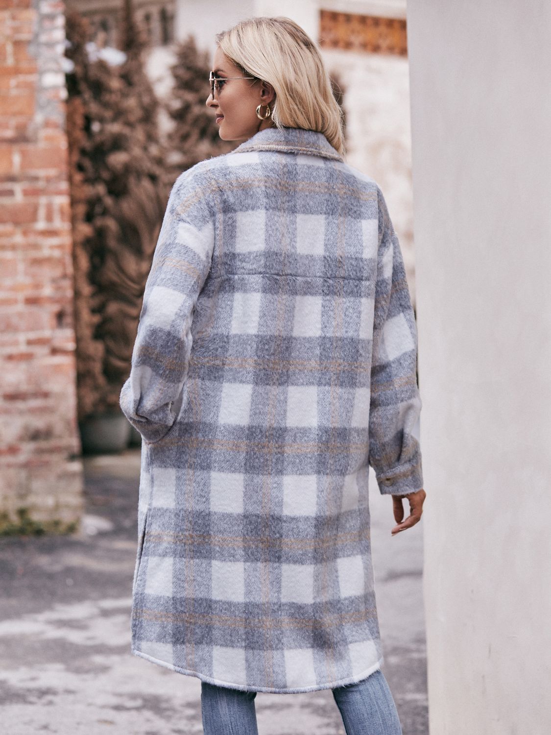 Stacey B's Mandy Plaid Dropped Shoulder Slit Coat