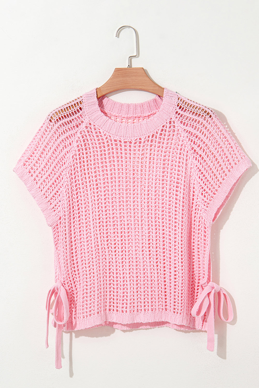 Stacey B's Pink Side Tie Hollow-out Crochet Knit Top