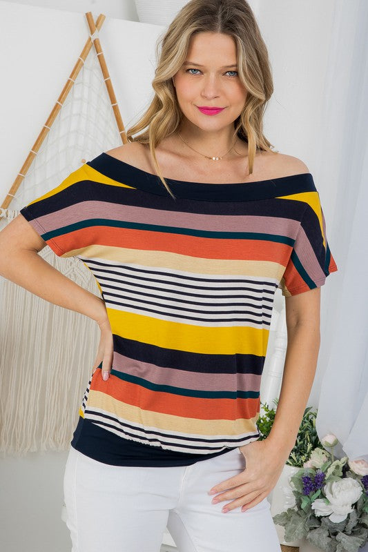 Stacey B's Plus Stripe Off Shoulder Top