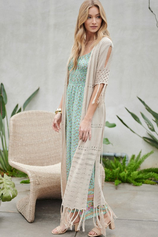 Stacey B's Solid Long Cardigan With Fringe