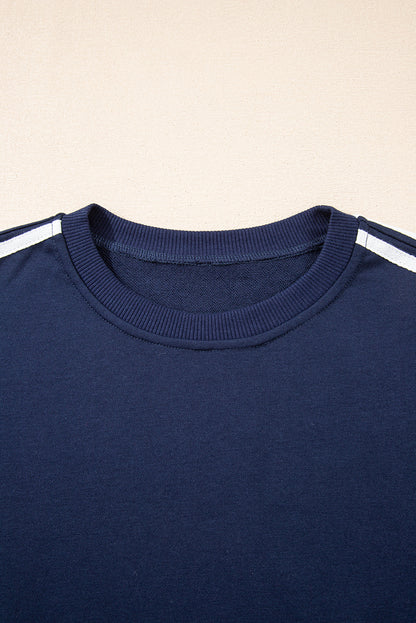 Stacey B's Dirty blue Varsity Striped Detail Crewneck Pullover Elastic Sweatpants 2pcs Outfit