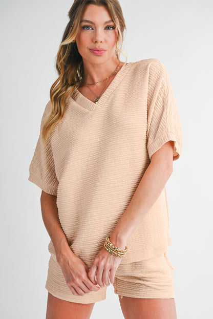 Stacey B's Orange Textured V Neck T Shirt and Shorts Set