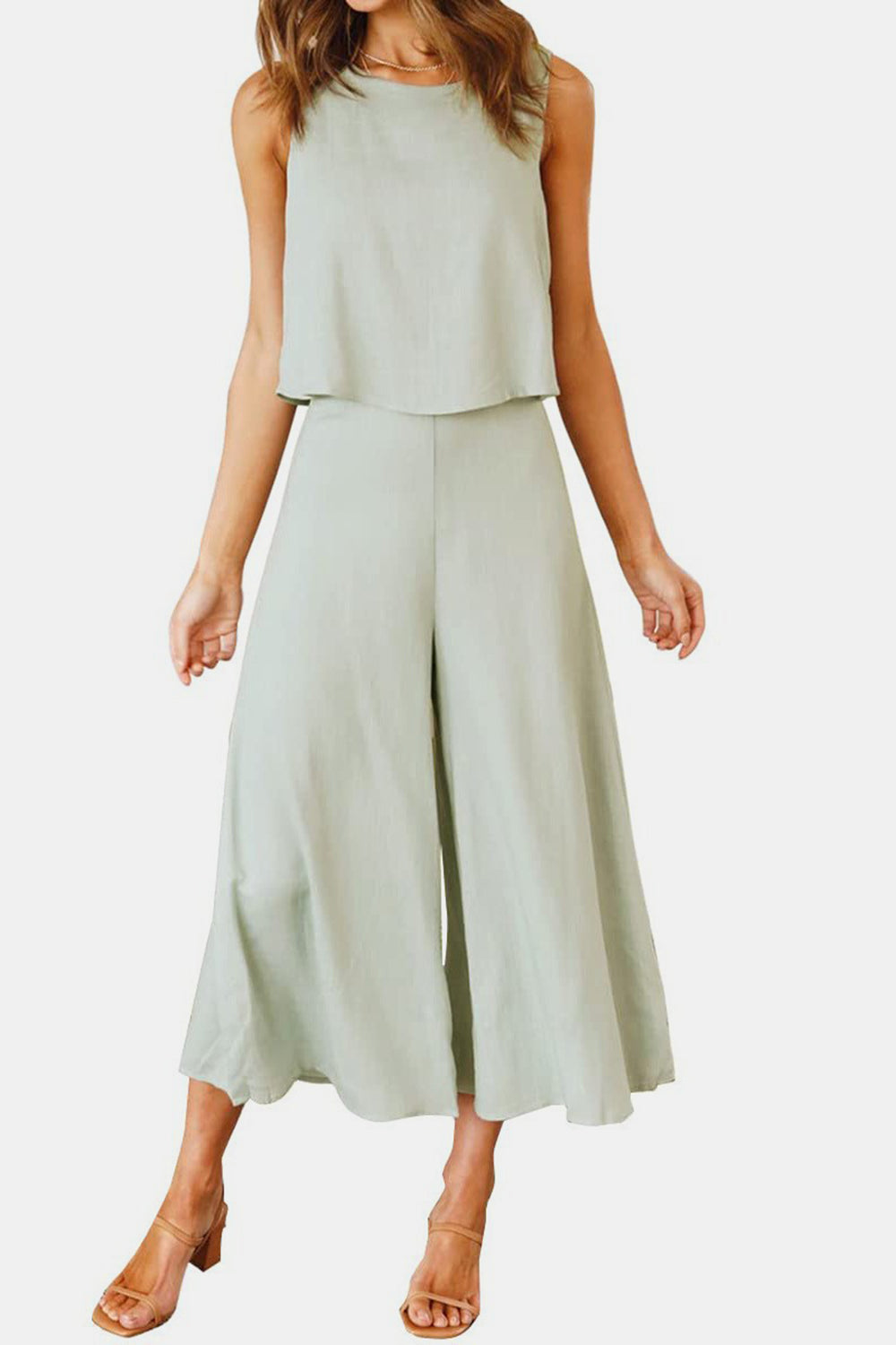 Stacey B's Round Neck Top and Wide Leg Pants Set