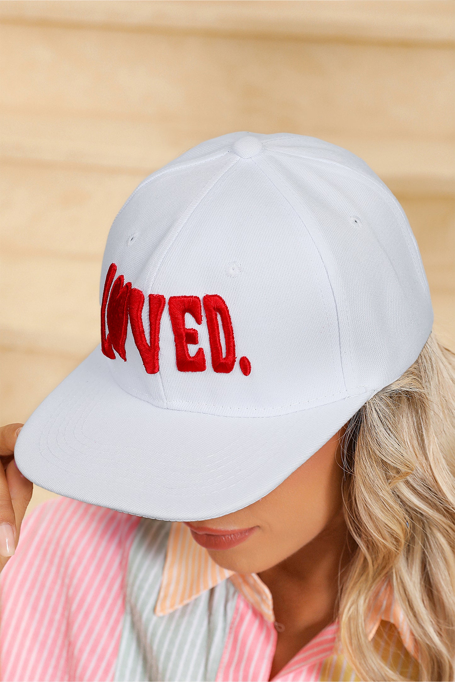 Stacey B's White LOVED Custom Embroidered Valentines Day Baseball Cap