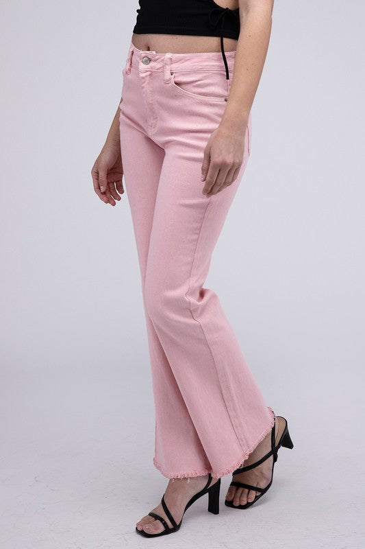 Stacey B's Acid Washed Frayed Cutoff Hem Straight Wide Pants