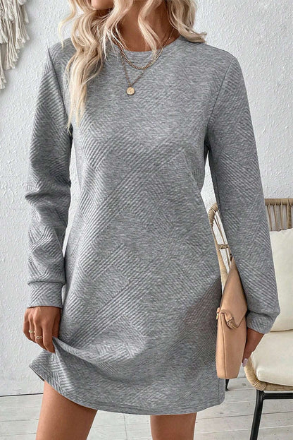 Stacey B's Rose Red Plain Textured Long Sleeve Shift Short Dress