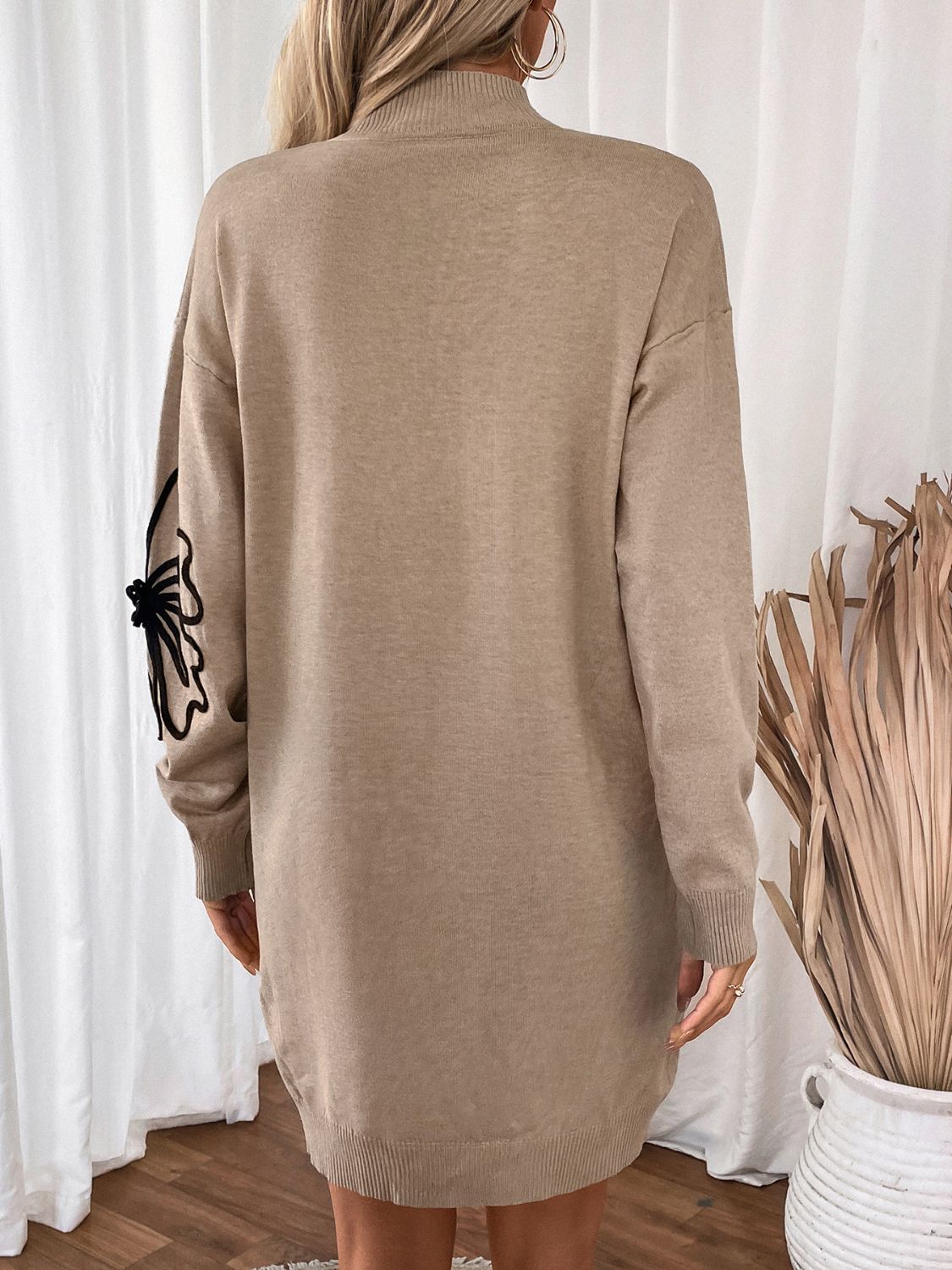 Stacey B's Perfee Flower Mock Neck Long Sleeve Sweater Dress
