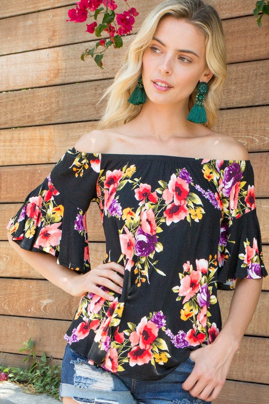 Stacey B's Plus Off Shoulder Ruffle Sleeve Top