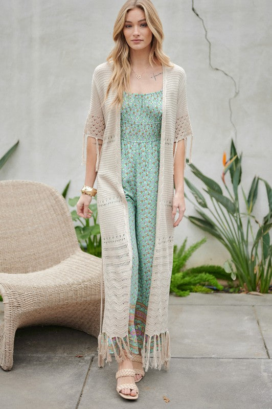 Stacey B's Solid Long Cardigan With Fringe