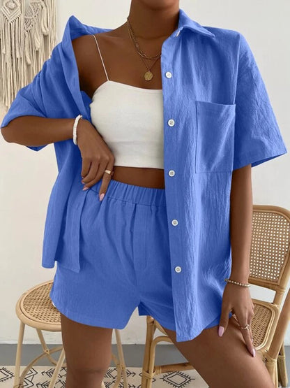 Stacey B's Button Up Short Sleeve Shirt and Shorts Set