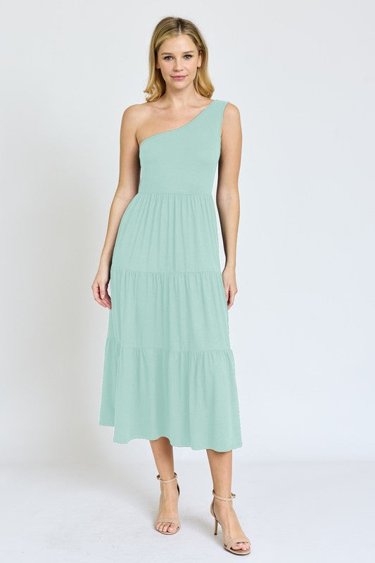 Stacey B's One Shoulder Ruffle Midi Dress