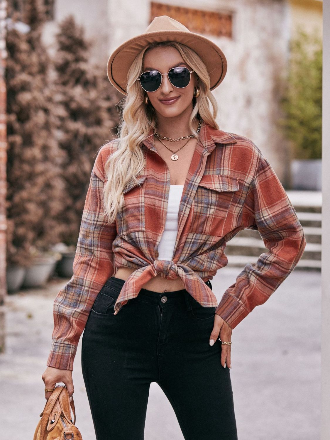 Stacey B's Mandy Plaid Dropped Shoulder Longline Shirt