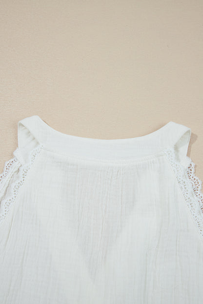 Stacey B's White Textured Lace Trim Pure Cotton Sleeveless Top