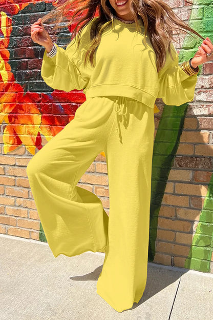 Stacey B's Bright Green Drop Shoulder Crop Pullover Drawstring Wide Leg Pants Set