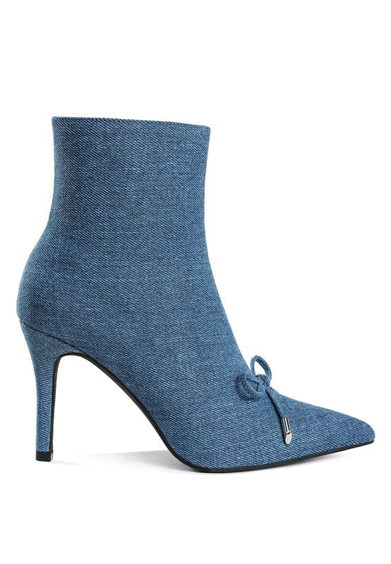 Stacey B's Flapper Bow Detail Denim Ankle Boots