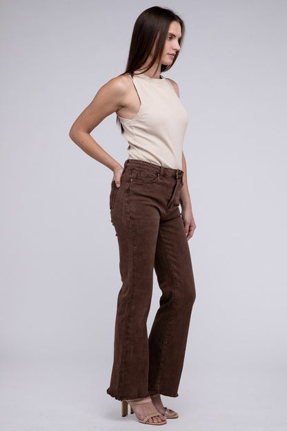 Stacey B's Acid Washed Frayed Cutoff Hem Straight Wide Pants