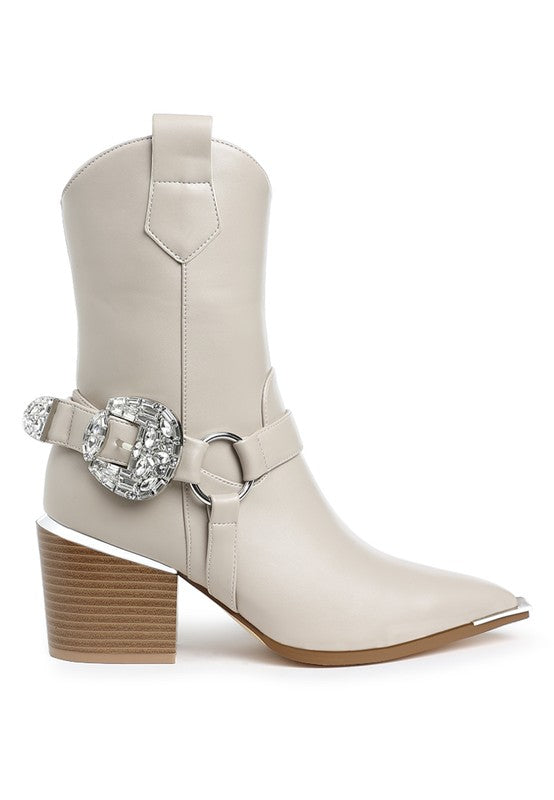 Stacey B's Woodstock Diamante Embellished Pin Buckle Boots