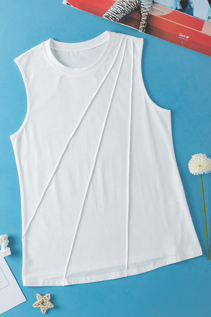 Stacey B's Black Solid Color Crew Neck Pleated Sleeveless Top