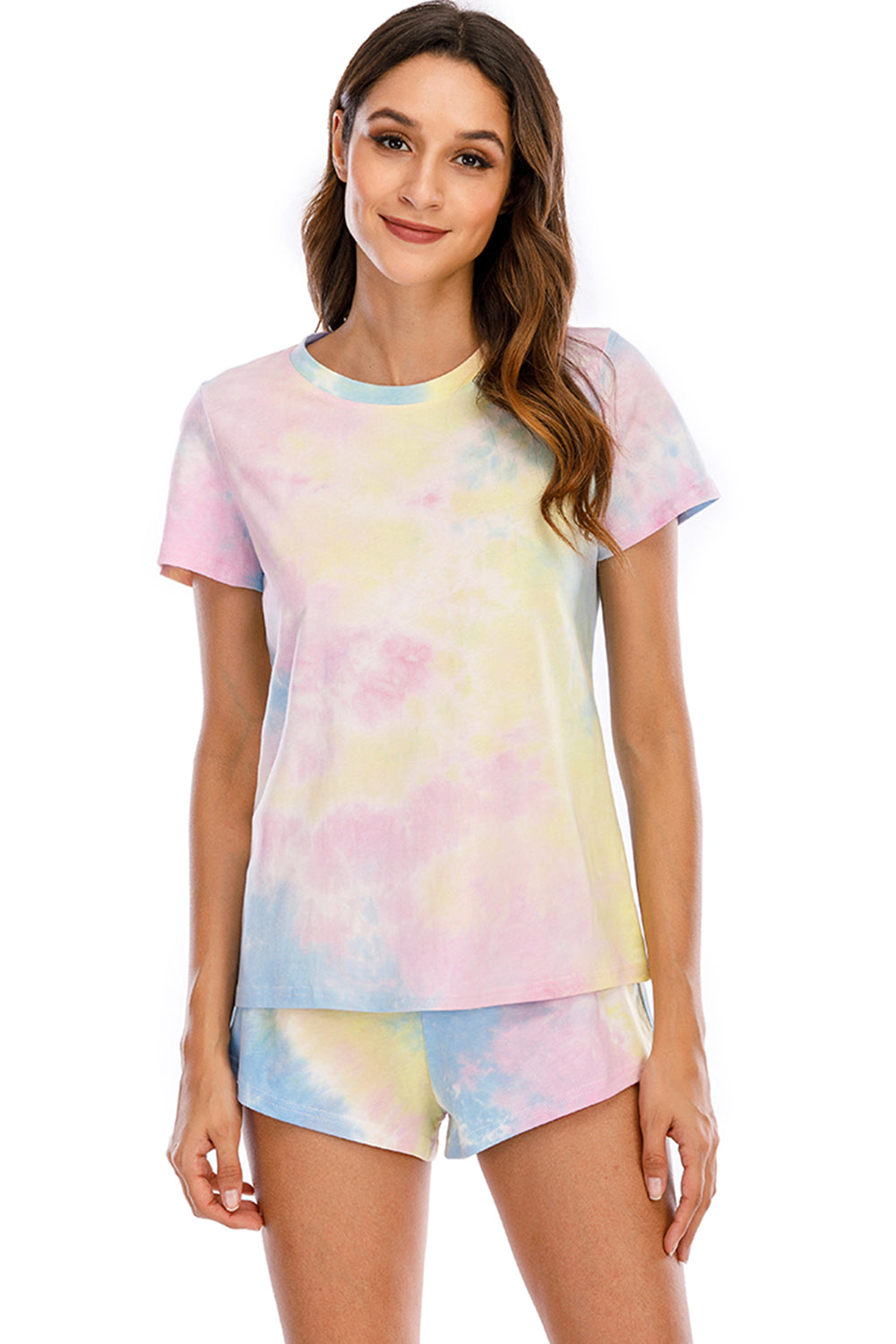 Stacey B's Tie-Dye Round Neck Short Sleeve Top and Shorts Lounge Set