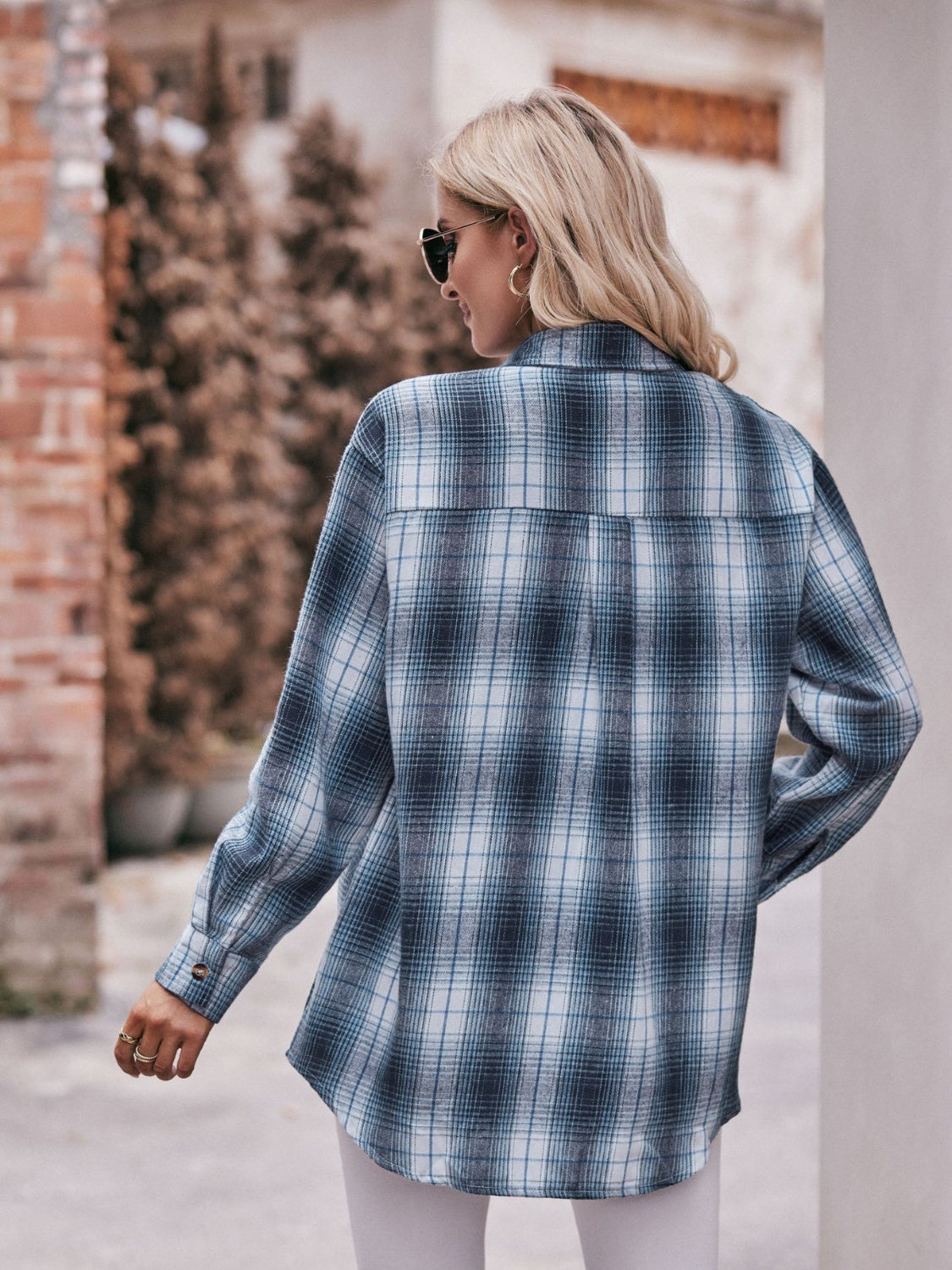 Stacey B's Mandy Plaid Dropped Shoulder Longline Shirt