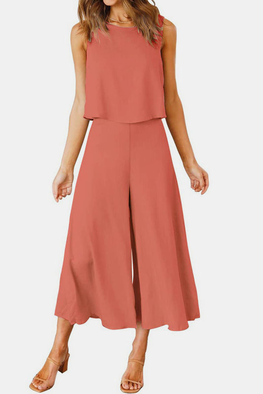 Stacey B's Round Neck Top and Wide Leg Pants Set