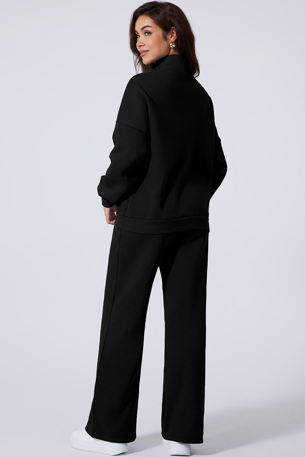 Stacey B's Black Drop Shoulder Zip Up Jacket Drawstring Pants Active 2pcs Set