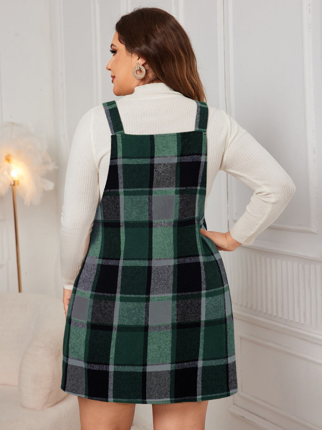 Stacey B's Plus Size Plaid Wide Strap Overall Dress