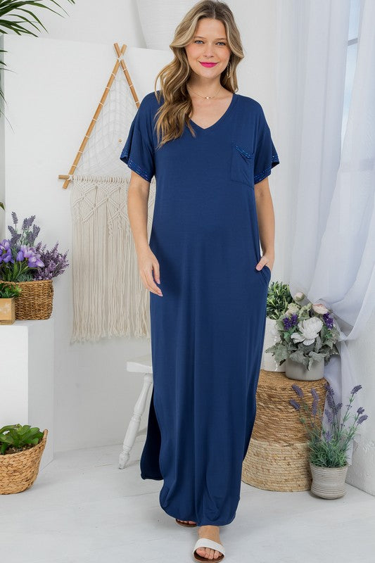 Stacey B's Plus Solid Rhinestone Maxi Dress