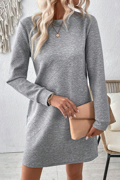 Stacey B's Rose Red Plain Textured Long Sleeve Shift Short Dress