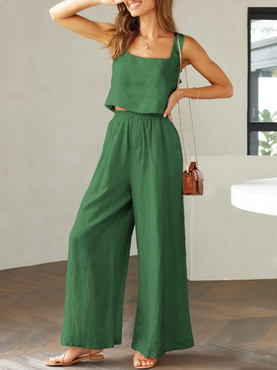 Stacey B's Square Neck Top and Wide Leg Pants Set