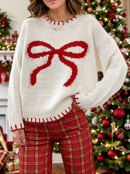 Stacey B's Bow Round Neck Long Sleeve Sweater