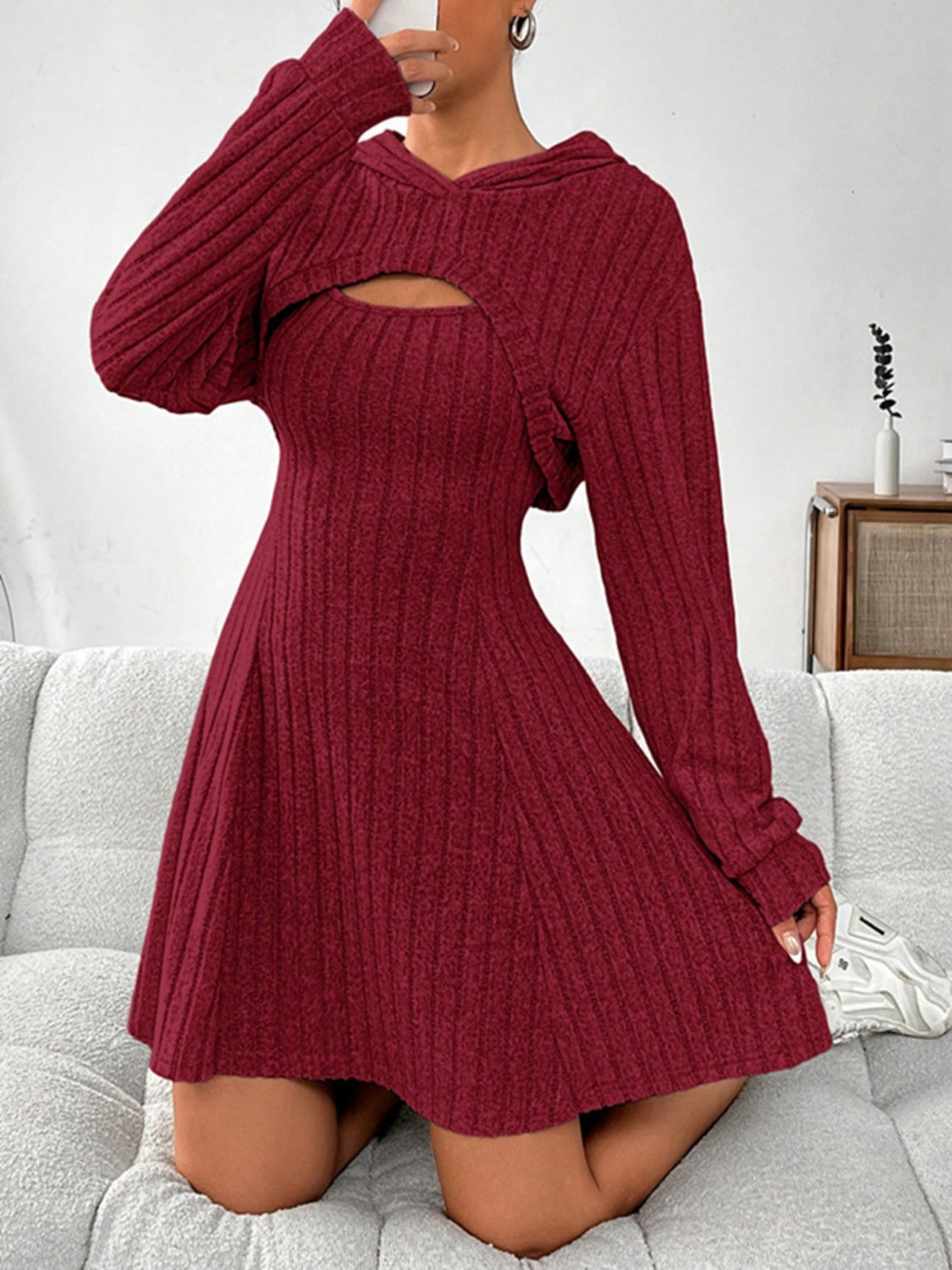 Stacey B's Wide Strap Dress and Long Sleeve Hooded Top Set