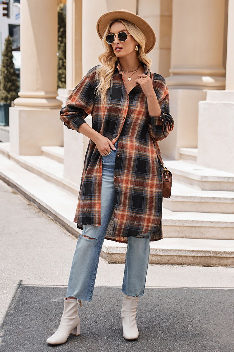 Stacey B's Mandy Plaid Collared Neck Long Sleeve Coat