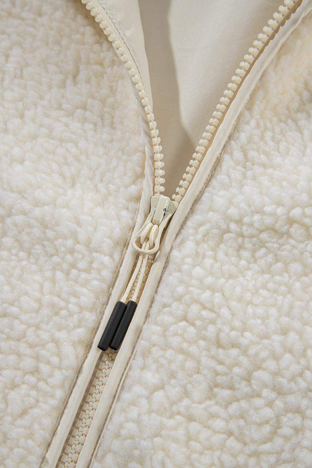 Stacey B's Beige Fleece Zip Up Drawstring Hooded Pocketed Jacket