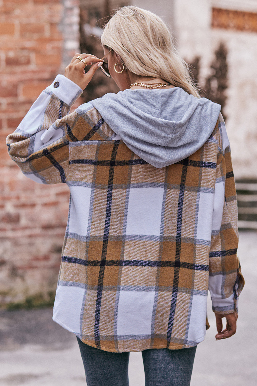 Stacey B's Mandy Plaid Dropped Shoulder Hooded Jacket