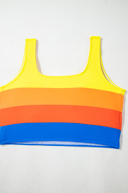 Stacey B's Blue Colorblock Square Neck Top Pleated High Waisted Bikini
