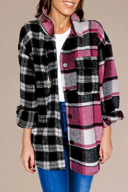 Stacey B's Black Plaid Colorblock Loose Shacket