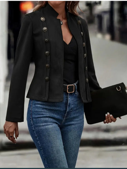 Stacey B's Decorative Button Open Front Long Sleeve Jacket