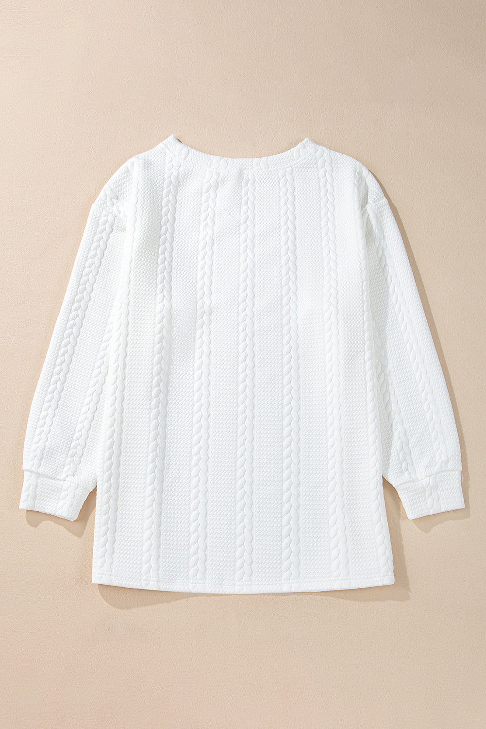 Stacey B's White Textured Loose Plus Size Long Sleeve Top