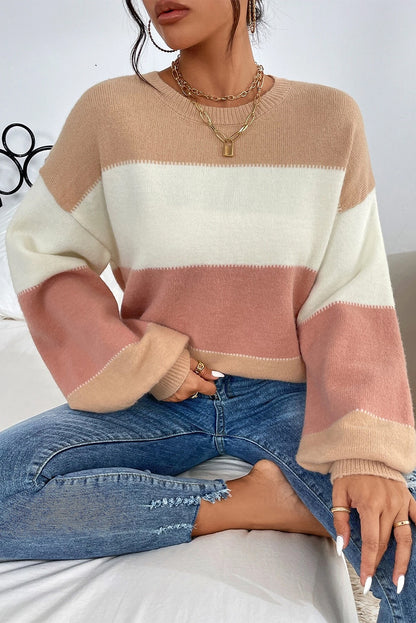 Stacey B's Dusty Pink Color Block Lantern Sleeve Drop Shoulder Sweater