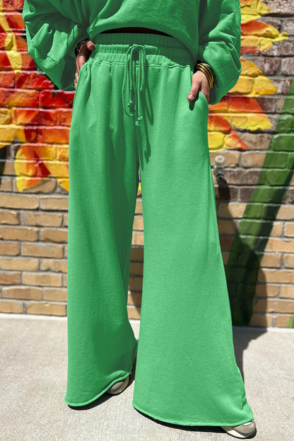 Stacey B's Bright Green Drop Shoulder Crop Pullover Drawstring Wide Leg Pants Set