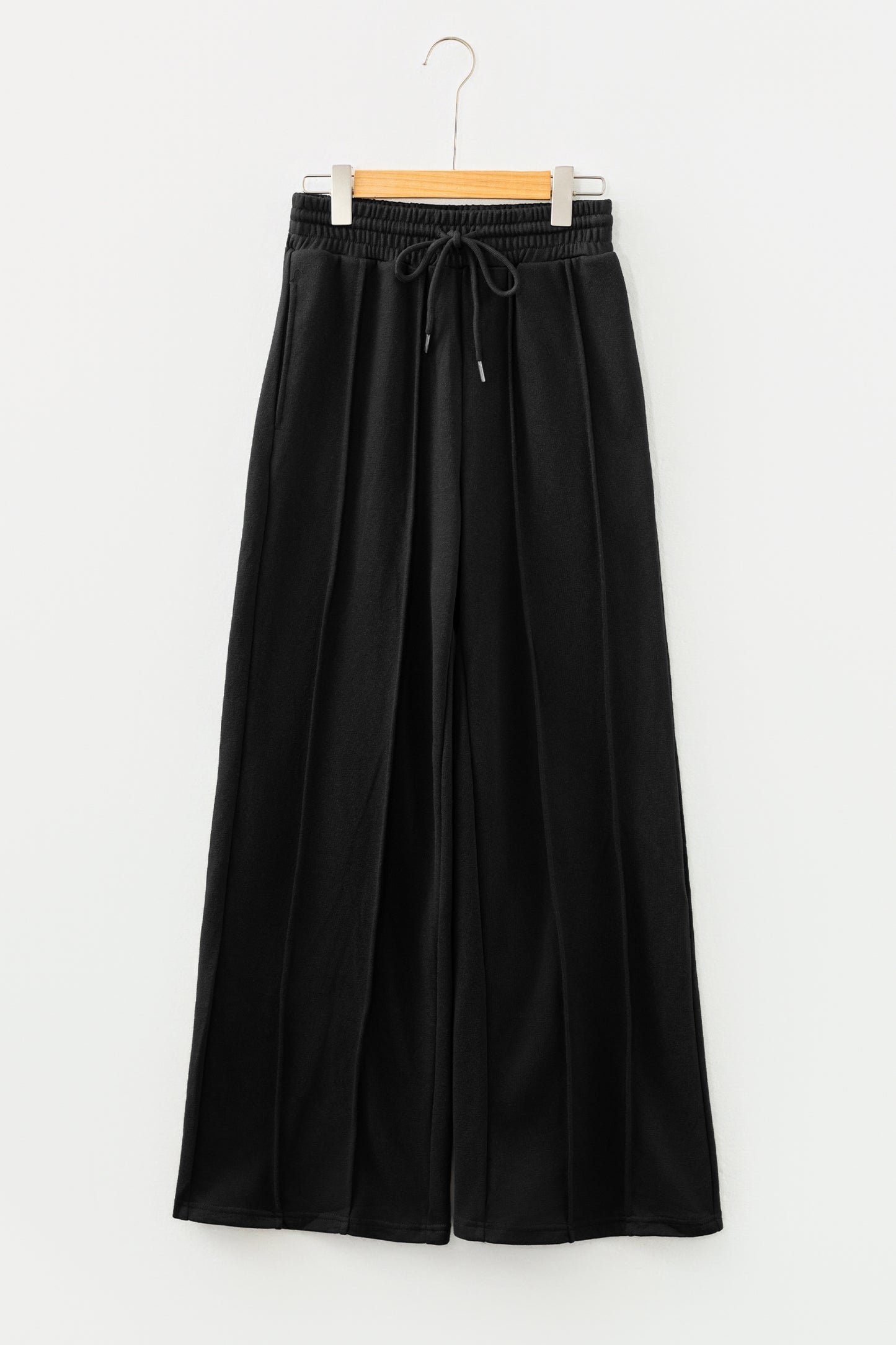 Stacey B's Black Seamed Drawstring High Waist Wide Leg Sweatpants