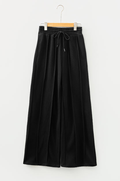 Stacey B's Black Seamed Drawstring High Waist Wide Leg Sweatpants