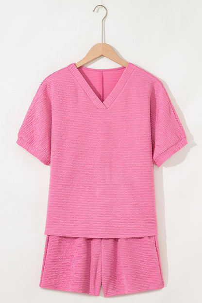Stacey B's Orange Textured V Neck T Shirt and Shorts Set