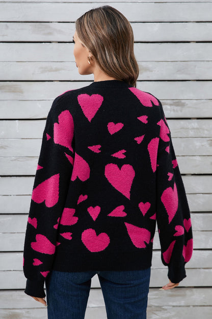 Stacey B's Angel Wings Heart Contrast Round Neck Long Sleeve Sweater
